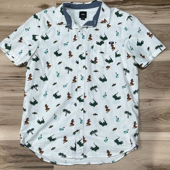 Vans White Classic Fit Short Sleeve Tropical Print Shirt Men’s Small - Picture 1 of 3